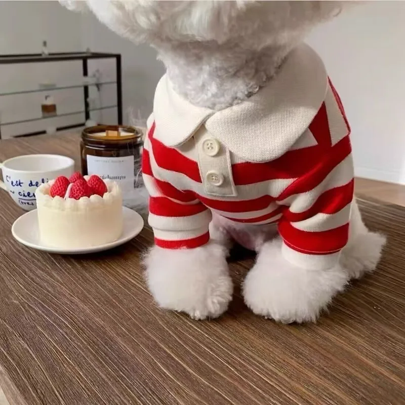 Striped Pet Dog Clothes POLO Shirt Preppy Lapel Puppy T-Shirt Soft Apparel for Small Dogs Yorkie Bichon Poodle Pomeranian Cat