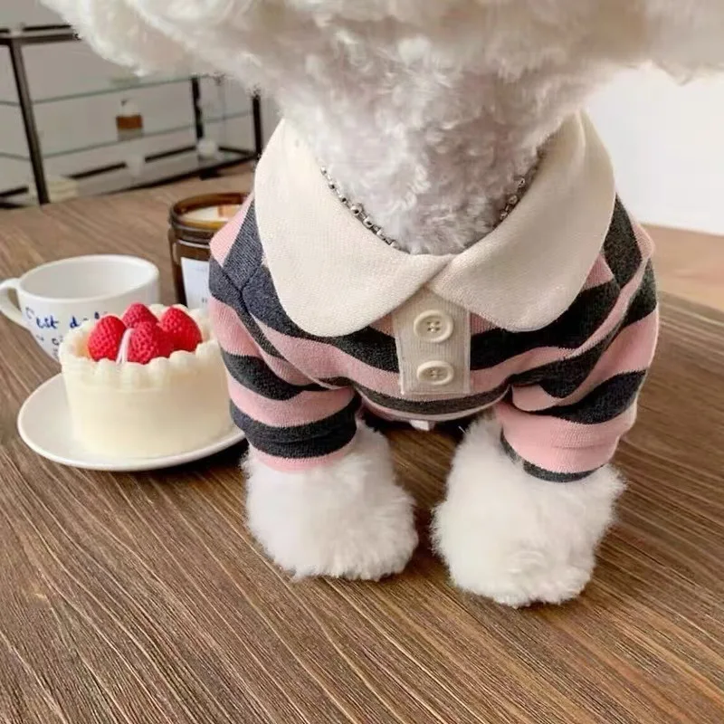 Striped Pet Dog Clothes POLO Shirt Preppy Lapel Puppy T-Shirt Soft Apparel for Small Dogs Yorkie Bichon Poodle Pomeranian Cat