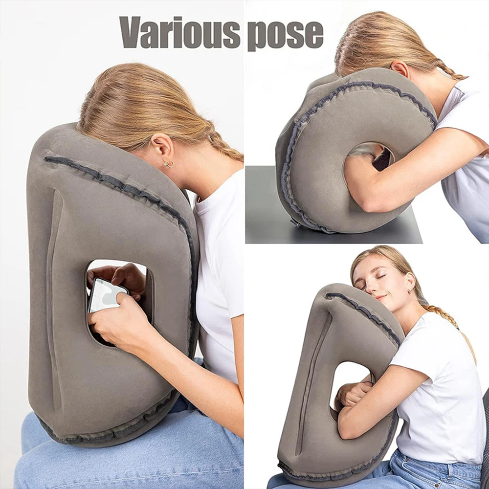 Inflatable Travel Pillows for Airplanes, Blow Up Travel Pillow for Train Office Car with Chin and Neck Support for Sleep Support