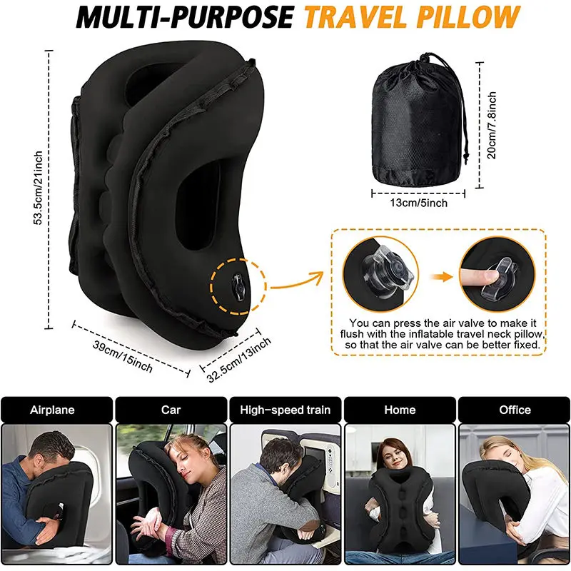 Inflatable Travel Pillows for Airplanes, Blow Up Travel Pillow for Train Office Car with Chin and Neck Support for Sleep Support