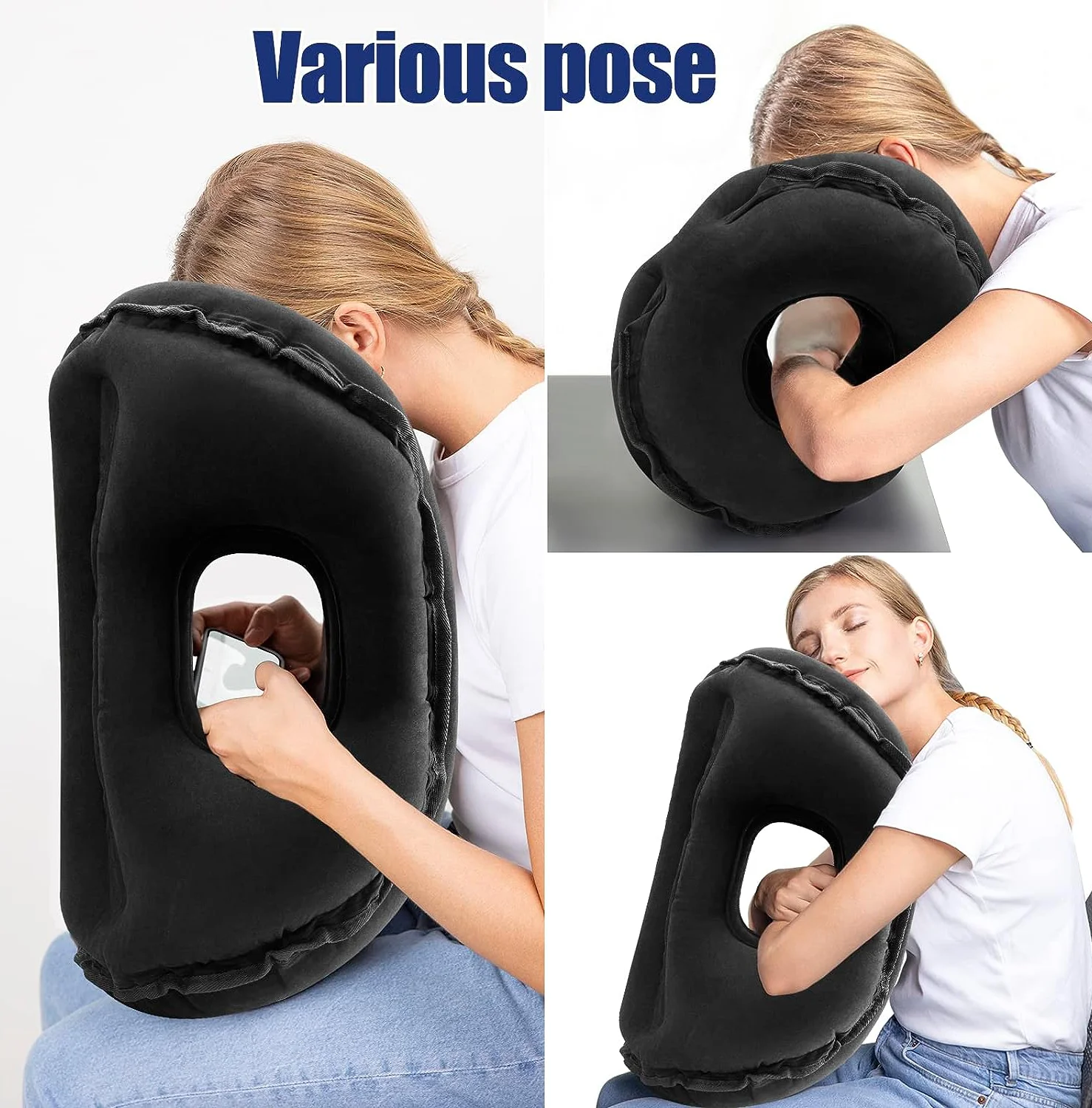 Inflatable Travel Pillows for Airplanes, Blow Up Travel Pillow for Train Office Car with Chin and Neck Support for Sleep Support