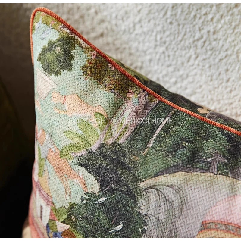 Medicci Home Toscana Garden Decorative Cushion Cover Luxurious Charm Of Italian Salon Retro Lumbar Pillow Case For Living Room