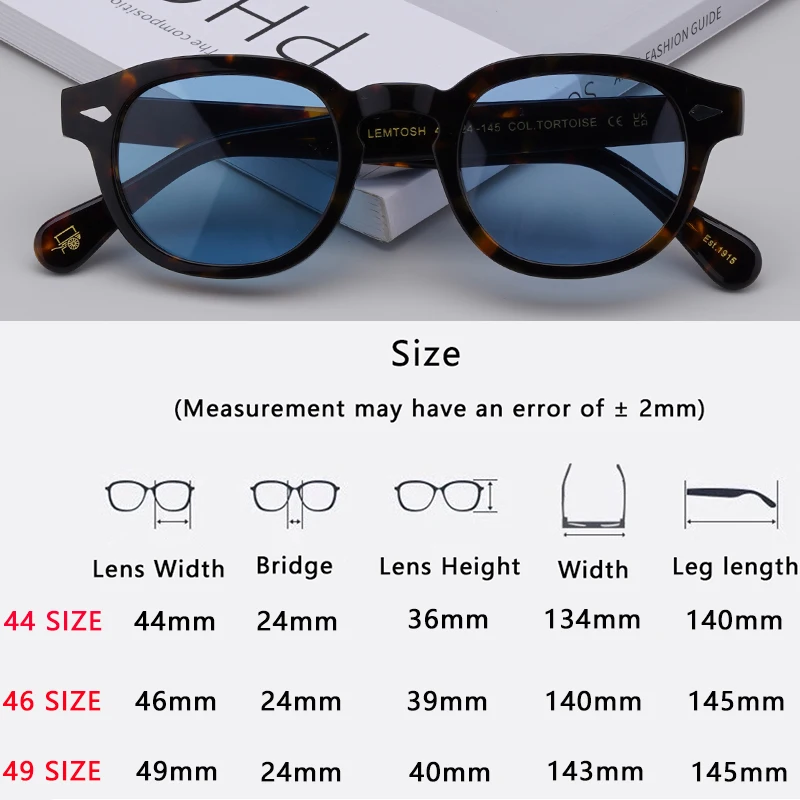 44/46/49size Black Acetate Sunglasses Man Johnny Depp Lemtosh Polarized Glasses Woman Luxury Brand Vintage Fashion Eyeglasses