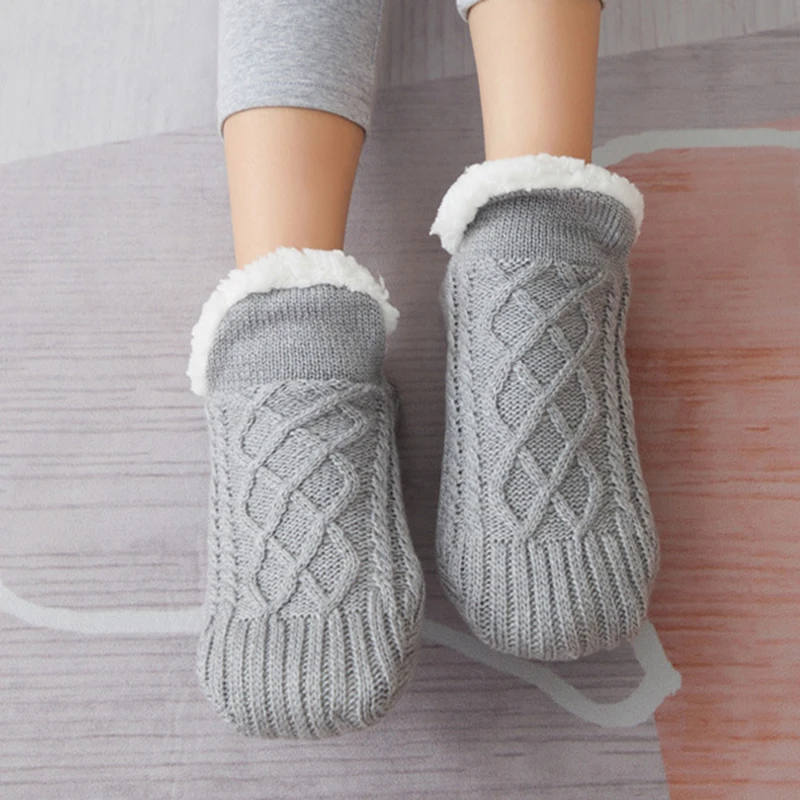 1Pair Thick Warm Sleep Socks Slippers Women Girls Autumn Winter Velvet Home Floor Socks Non Slip Mid Tube Kawaii Cute Socks New
