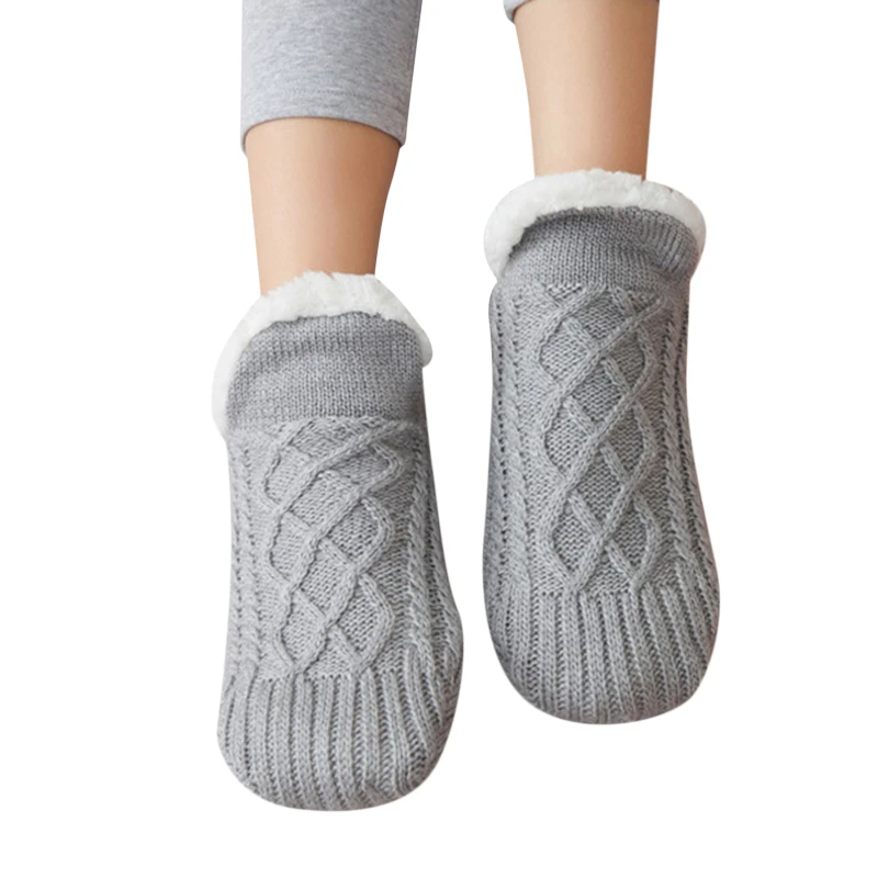 1Pair Thick Warm Sleep Socks Slippers Women Girls Autumn Winter Velvet Home Floor Socks Non Slip Mid Tube Kawaii Cute Socks New