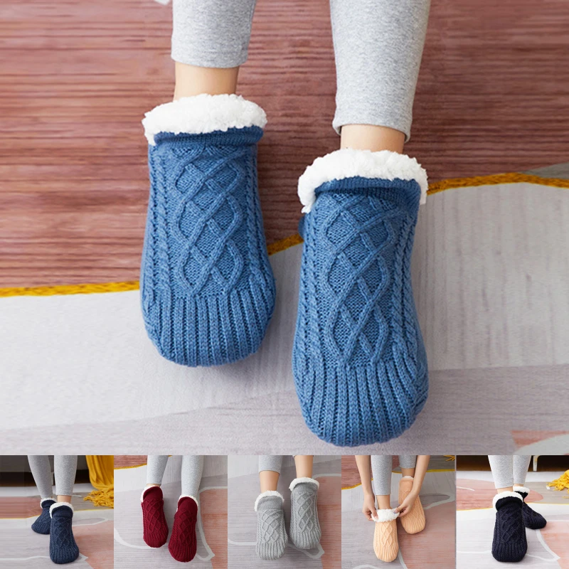 1Pair Thick Warm Sleep Socks Slippers Women Girls Autumn Winter Velvet Home Floor Socks Non Slip Mid Tube Kawaii Cute Socks New