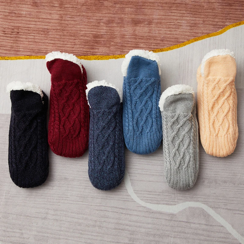 1Pair Thick Warm Sleep Socks Slippers Women Girls Autumn Winter Velvet Home Floor Socks Non Slip Mid Tube Kawaii Cute Socks New