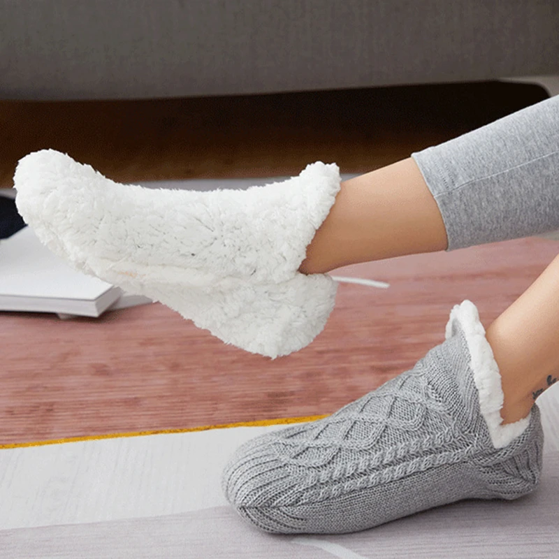 1Pair Thick Warm Sleep Socks Slippers Women Girls Autumn Winter Velvet Home Floor Socks Non Slip Mid Tube Kawaii Cute Socks New
