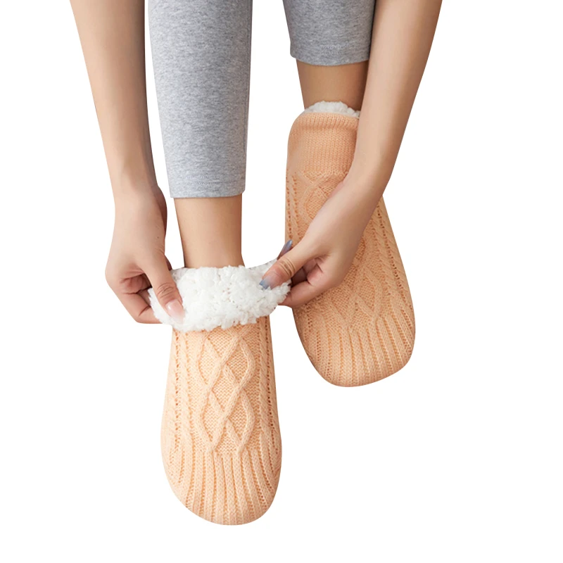 1Pair Thick Warm Sleep Socks Slippers Women Girls Autumn Winter Velvet Home Floor Socks Non Slip Mid Tube Kawaii Cute Socks New
