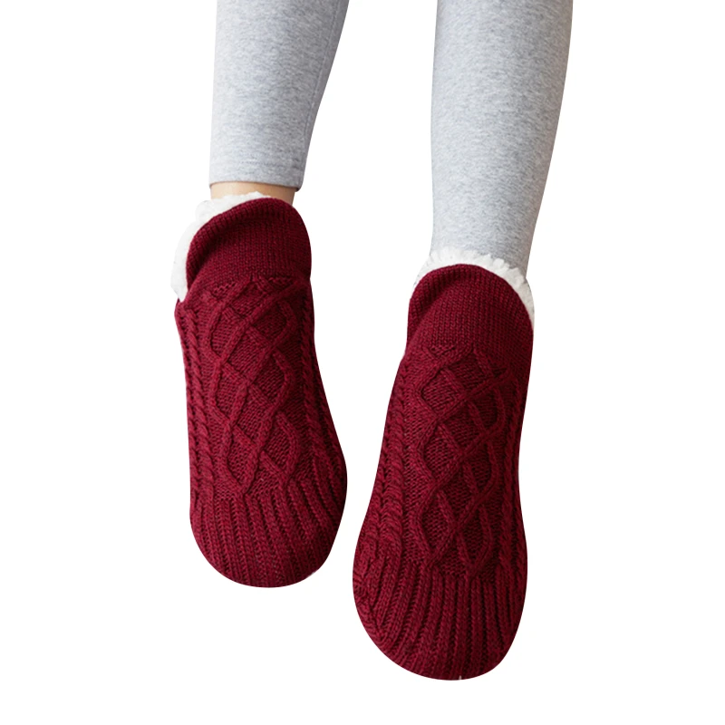 1Pair Thick Warm Sleep Socks Slippers Women Girls Autumn Winter Velvet Home Floor Socks Non Slip Mid Tube Kawaii Cute Socks New