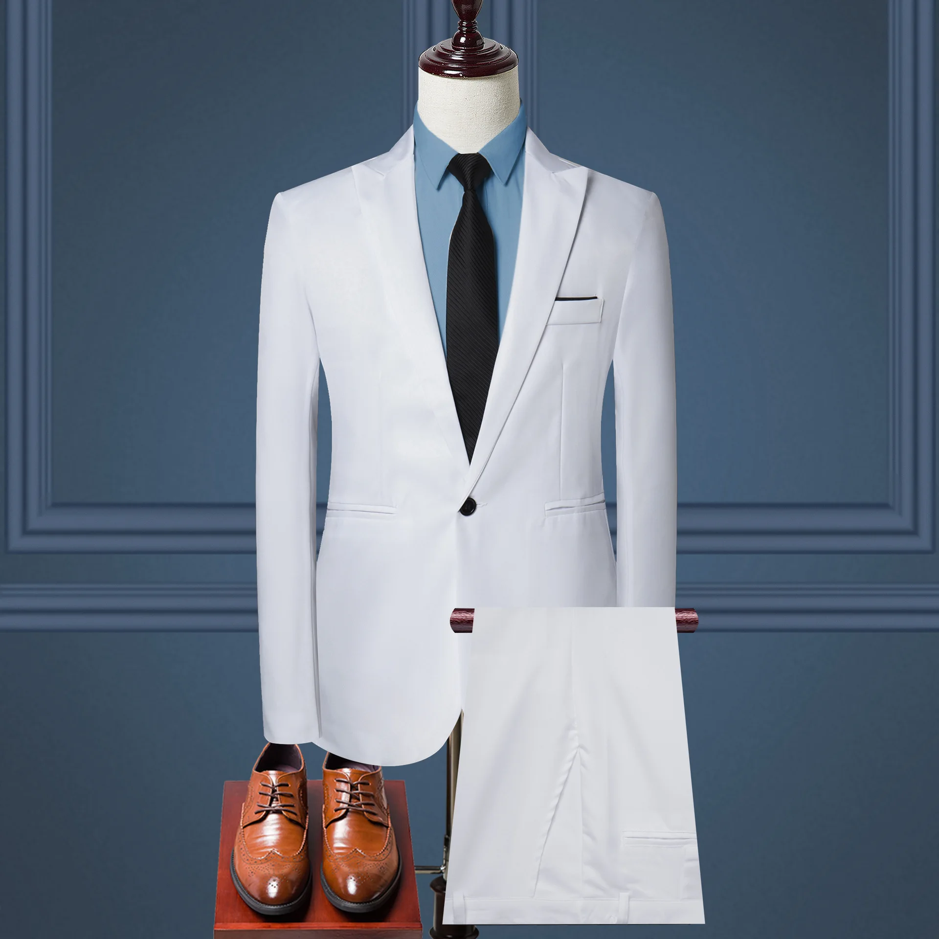 Spring Autumn New Fashion Men's Casual Trendy Slim 2 Pieces of Sets Suit Sets Solid Color Single-button Suit Blazers Pants Male