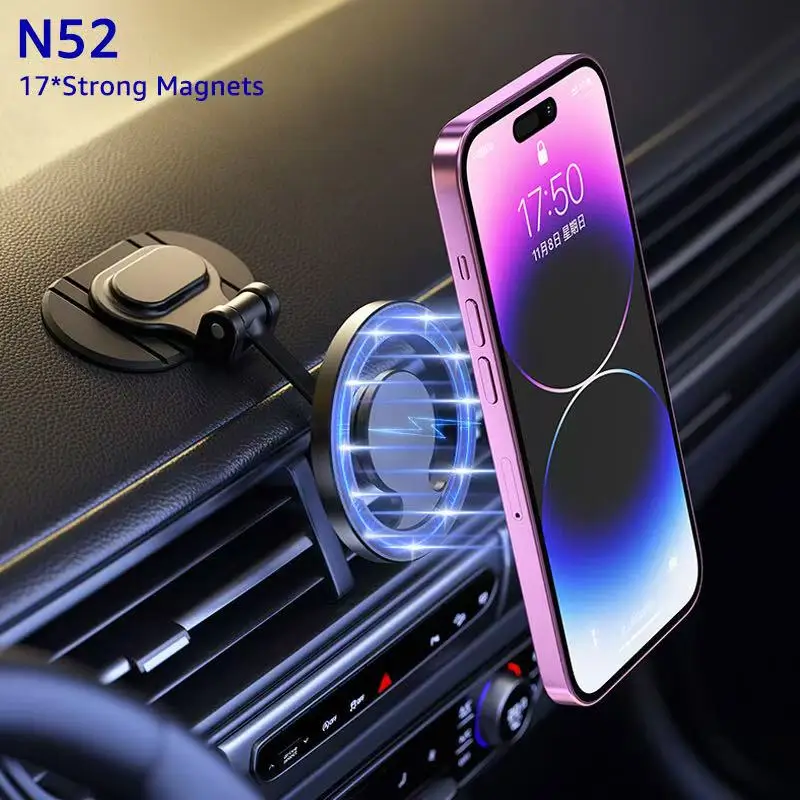 Metal Magnetic Car Phone Holder for MagSafe 360° Rotation Foldable Magnet Car Dashboard Cellphone Mount Stand GPS Support