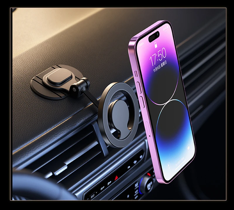 Metal Magnetic Car Phone Holder for MagSafe 360° Rotation Foldable Magnet Car Dashboard Cellphone Mount Stand GPS Support