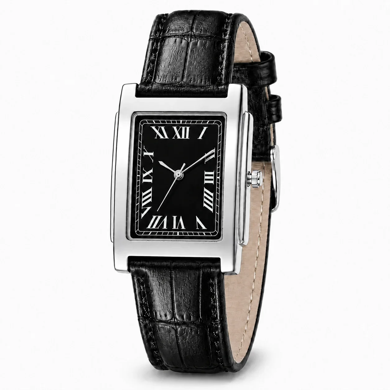 New Men’s Square Quartz Wristwatch Vintage Roman Numeral Dial Leather Band Analog Watch Business Dress Male Watch Orologio Uomo