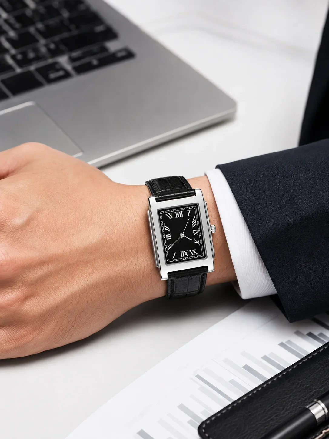 New Men’s Square Quartz Wristwatch Vintage Roman Numeral Dial Leather Band Analog Watch Business Dress Male Watch Orologio Uomo