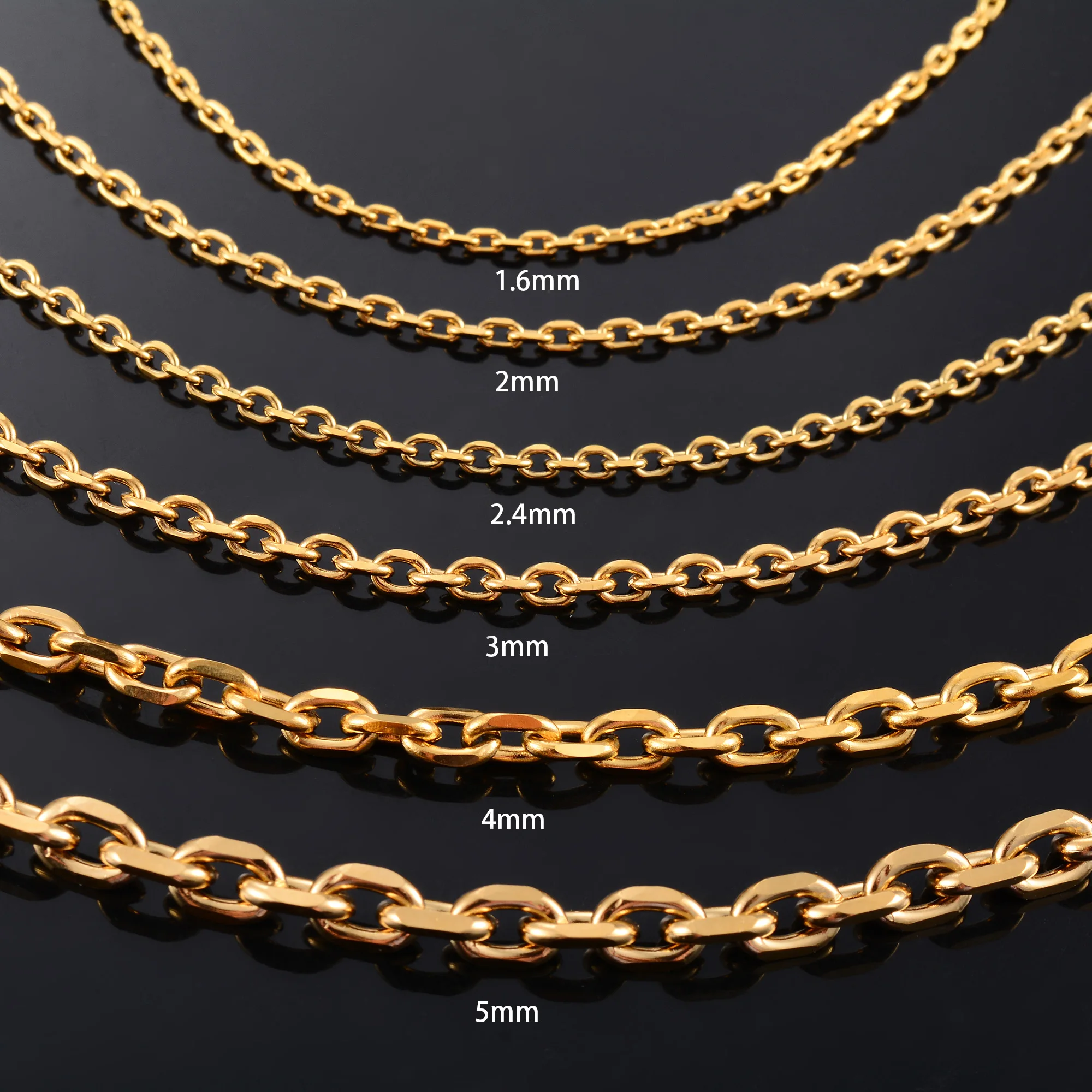 Mens and Women Link Cuban O-Chain Gold Color Plated Choker Stainless Steel Necklace Oval Jewelry Accessories for DIY Gift
