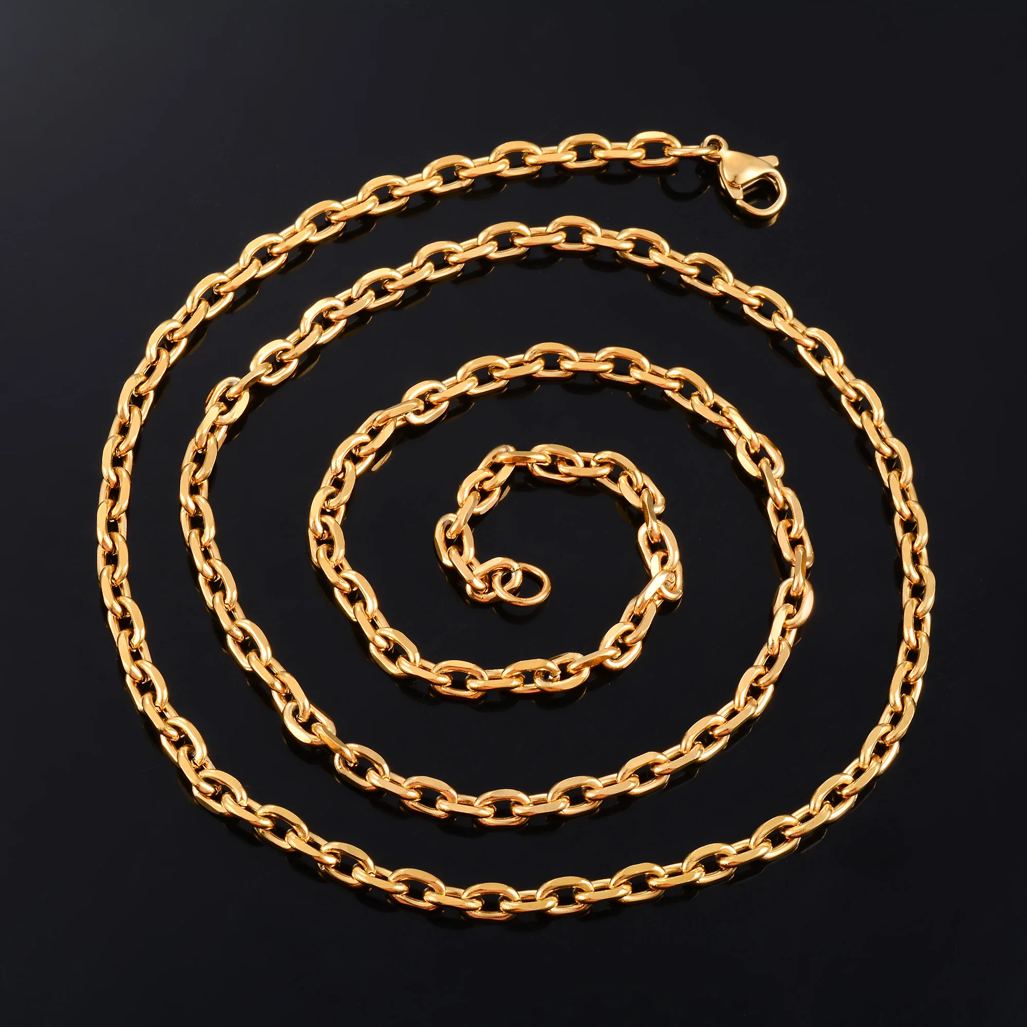 Mens and Women Link Cuban O-Chain Gold Color Plated Choker Stainless Steel Necklace Oval Jewelry Accessories for DIY Gift