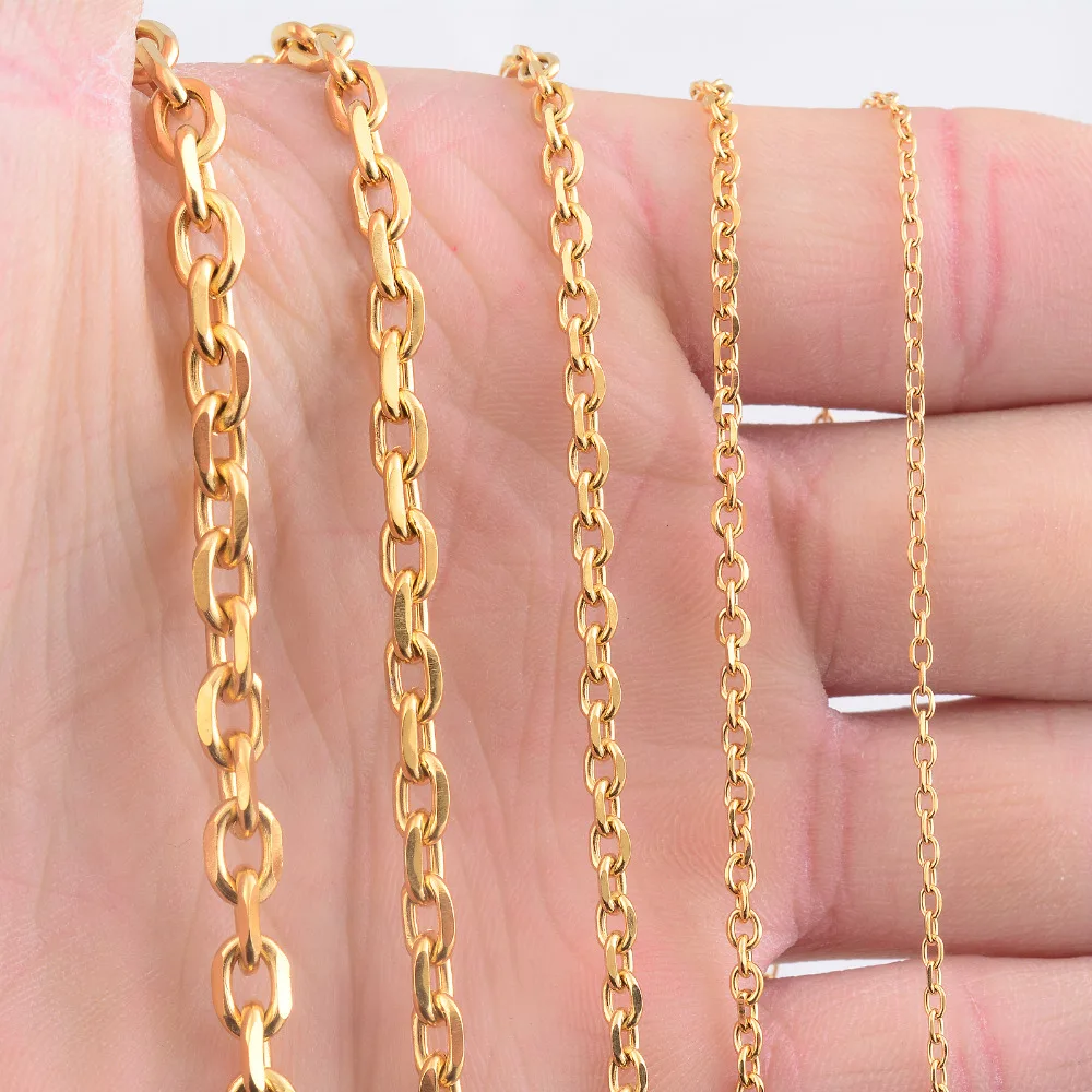 Mens and Women Link Cuban O-Chain Gold Color Plated Choker Stainless Steel Necklace Oval Jewelry Accessories for DIY Gift