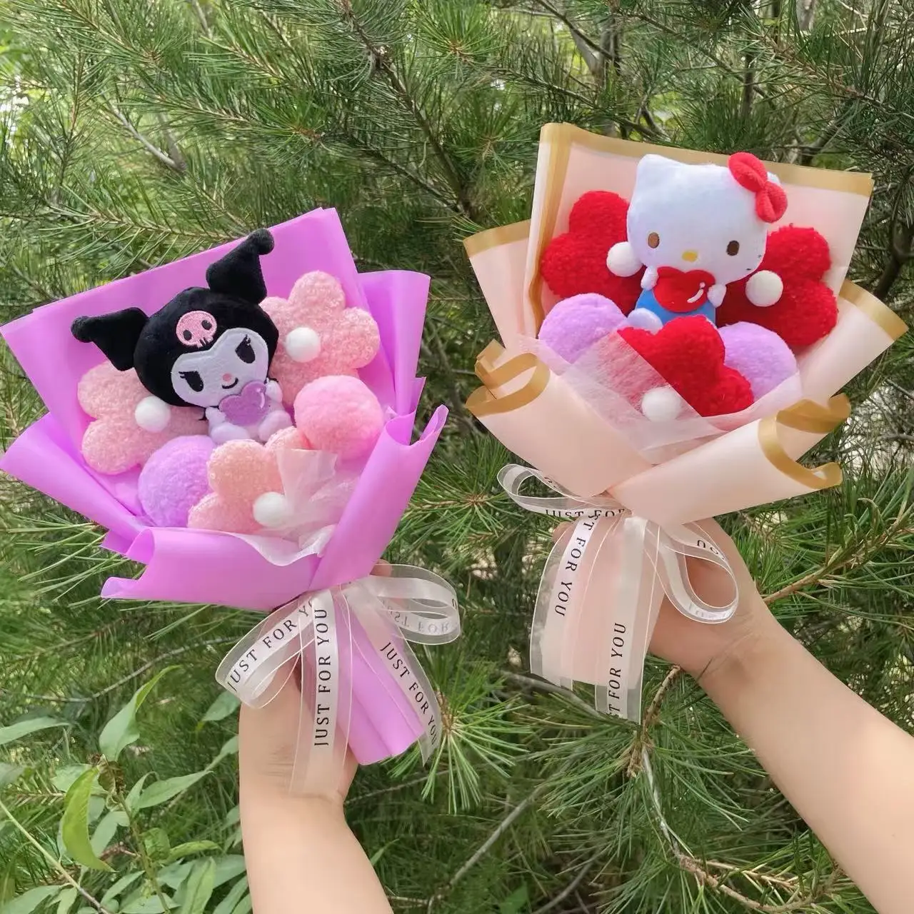 Genuine Melody Kuromi Cinnamoroll Hellokitty Plush Doll Toy Handmade Sanrio Bouquet Valentine's Day Christmas Graduation Gifts