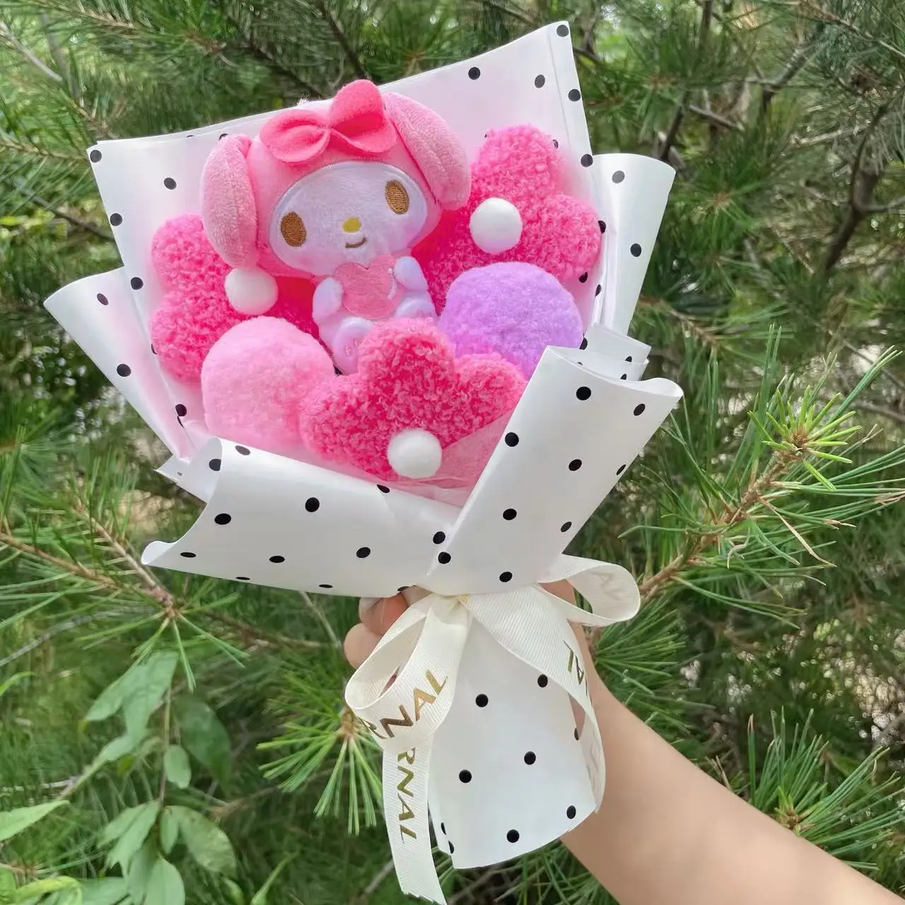 Genuine Melody Kuromi Cinnamoroll Hellokitty Plush Doll Toy Handmade Sanrio Bouquet Valentine's Day Christmas Graduation Gifts