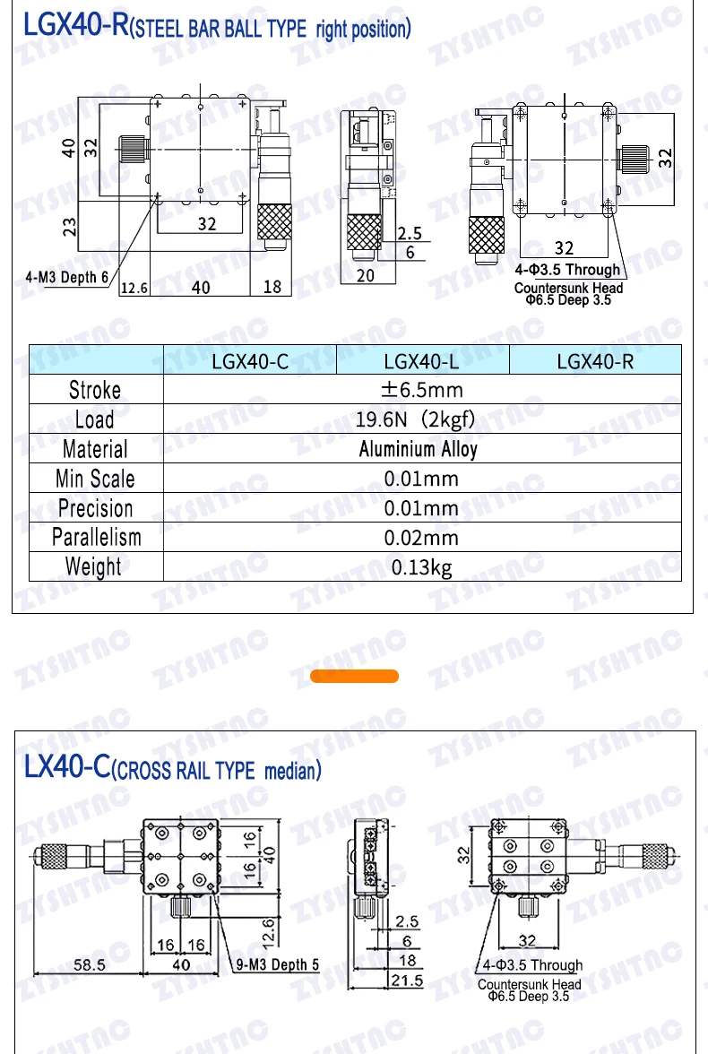 X Axis XY Axis LGX40/60 LGY40*40 60*60 Knob Micrometer Sliding Stage Guide Rail Type Platform Manual Displacement Sliding Table