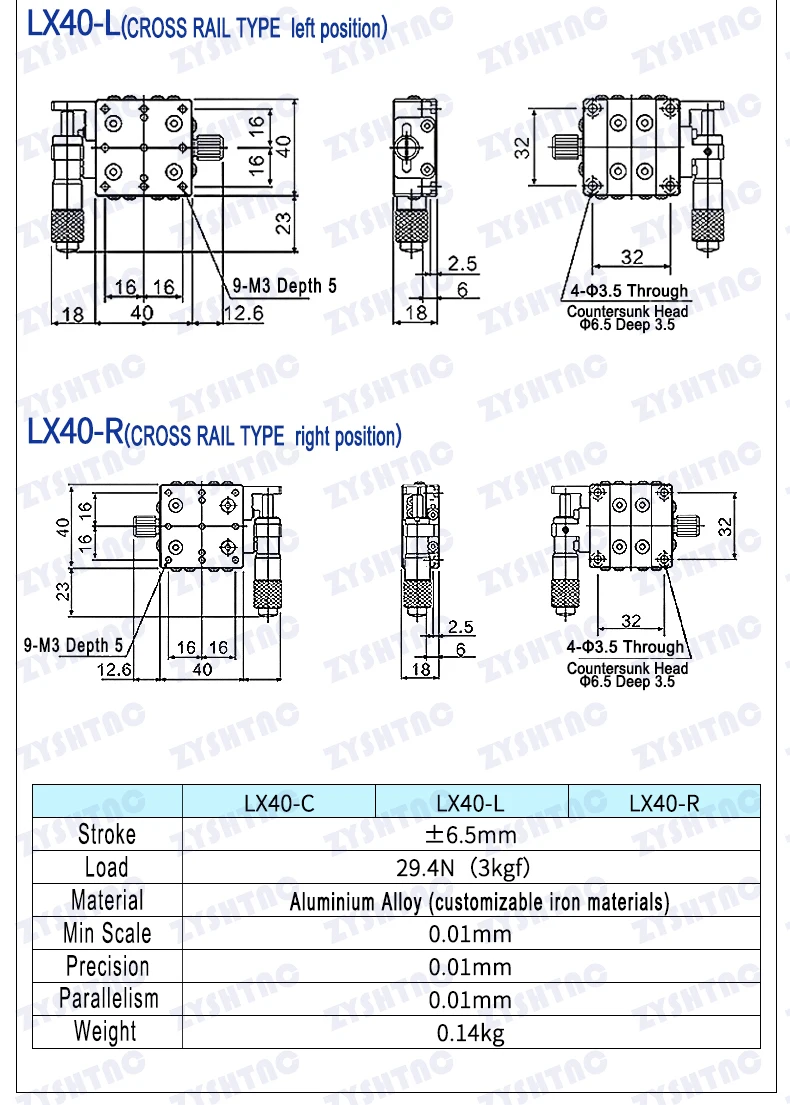 X Axis XY Axis LGX40/60 LGY40*40 60*60 Knob Micrometer Sliding Stage Guide Rail Type Platform Manual Displacement Sliding Table