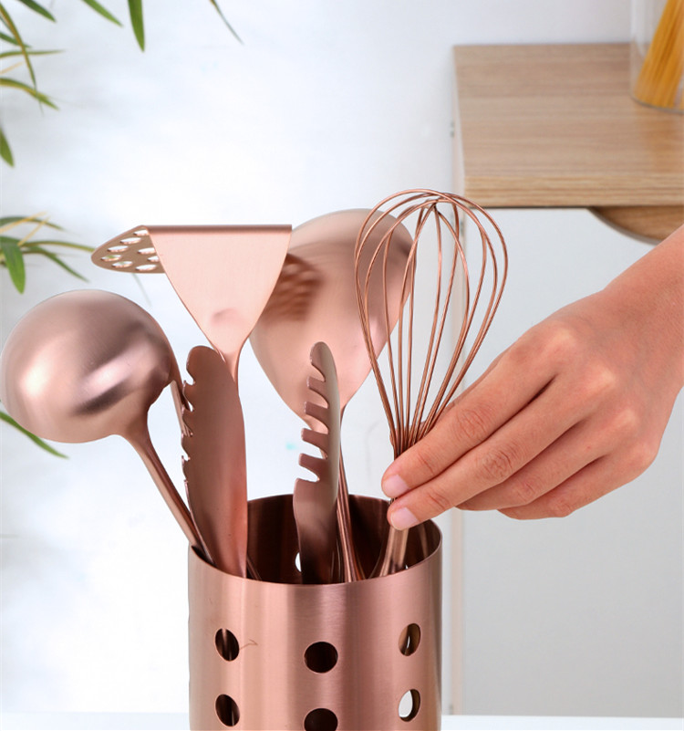 1/7pc Stainless Steel Kitchen Utensils Chopsticks Tube Soup Ladle Colander Set Gold Cooking Tool Set Egg Stirrer Kitchenware Set