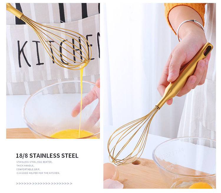 1/7pc Stainless Steel Kitchen Utensils Chopsticks Tube Soup Ladle Colander Set Gold Cooking Tool Set Egg Stirrer Kitchenware Set