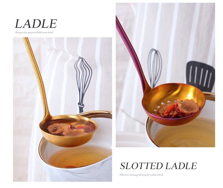 1/7pc Stainless Steel Kitchen Utensils Chopsticks Tube Soup Ladle Colander Set Gold Cooking Tool Set Egg Stirrer Kitchenware Set