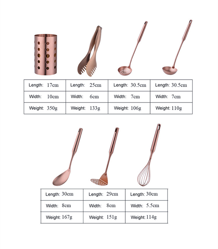 1/7pc Stainless Steel Kitchen Utensils Chopsticks Tube Soup Ladle Colander Set Gold Cooking Tool Set Egg Stirrer Kitchenware Set