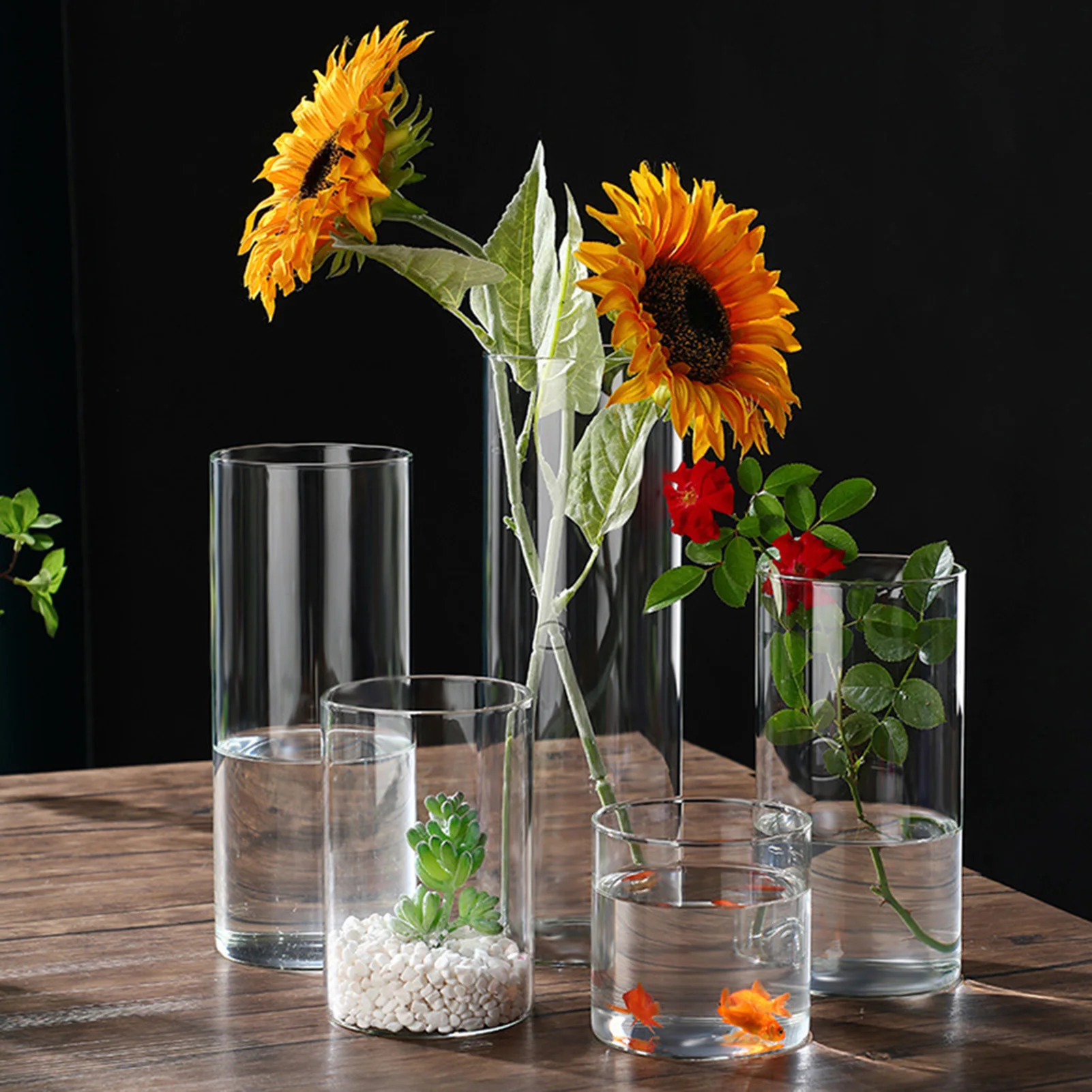New Transparent Glass Hydroponic Vase Modern Cylinder Flower Centerpiece Clear Vases Use for Floral Wedding Home Decoration