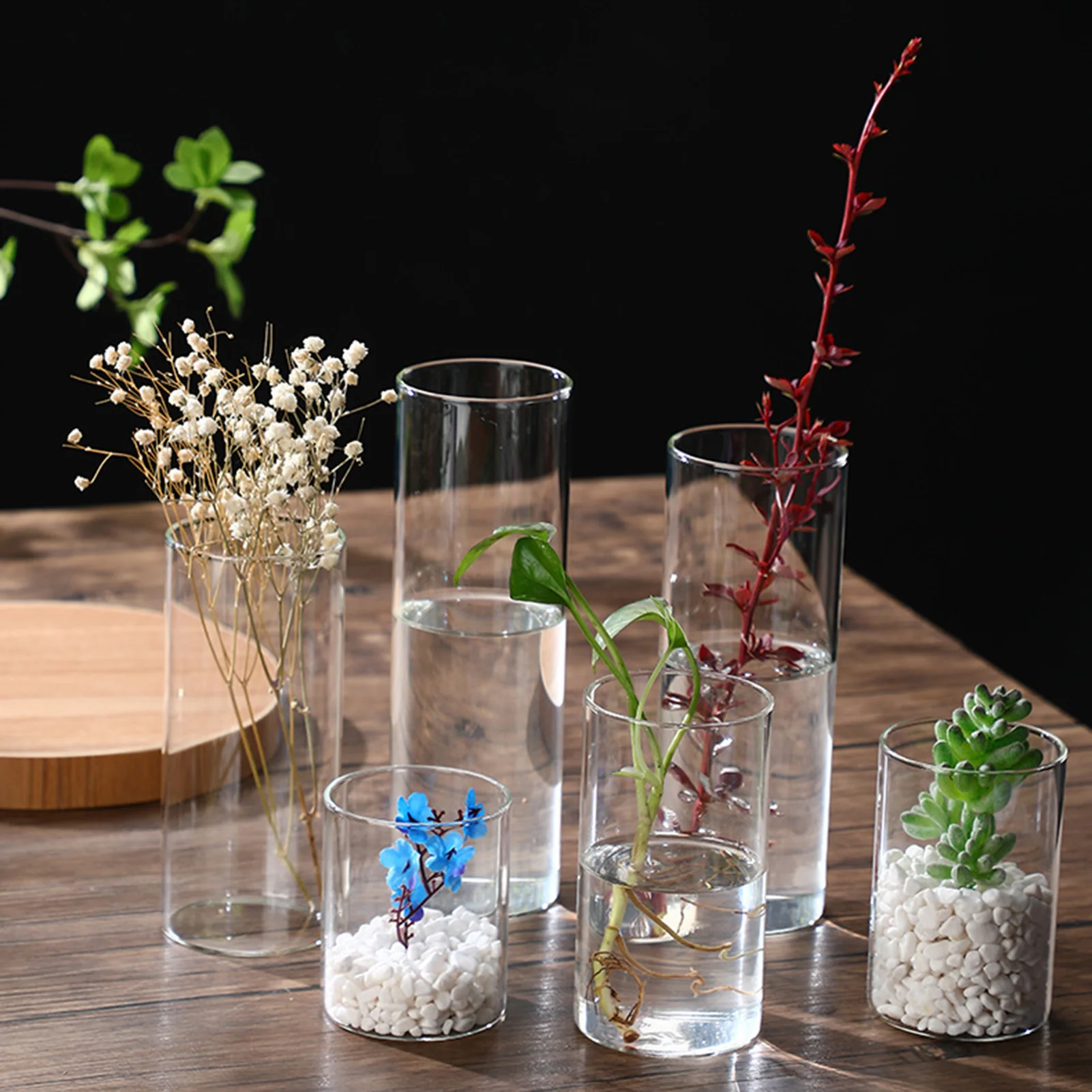 New Transparent Glass Hydroponic Vase Modern Cylinder Flower Centerpiece Clear Vases Use for Floral Wedding Home Decoration