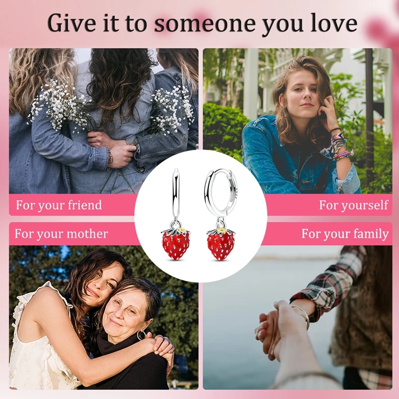 925 Sterling Silver Earrings Women Delicious Strawberry Drop Earring For Anniversary Wedding Jewelry Gifts