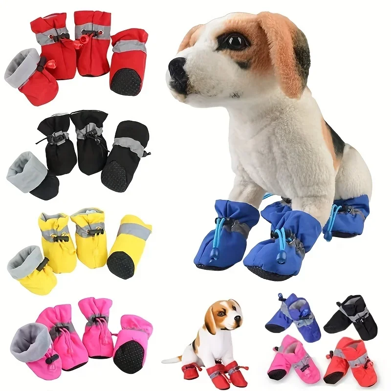 4pcs/set Waterproof Pet Dog Shoes Anti-slip Rain Boots Footwear for Small Cats Dogs Puppy Dog Pet Booties Pet Paw Accessories