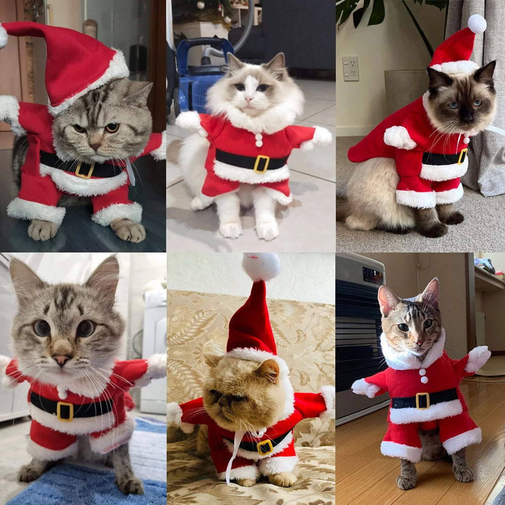 Winter Christmas Pet Cat Costumes Funny Santa Claus Clothes For Small Cats Dogs Xmas New Year Cat Clothing Kitty Kitten Outfits