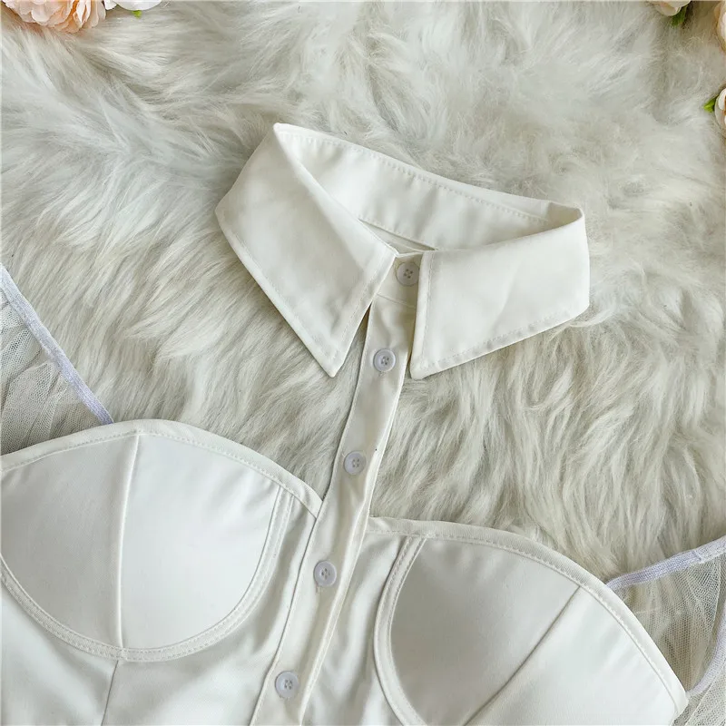 Autumn Sexy Cropped Tops for Women Off-shoulder Mesh Patchwork Sheer Female Corset Top Ladies Halter Skinny Blouses Dropshipping