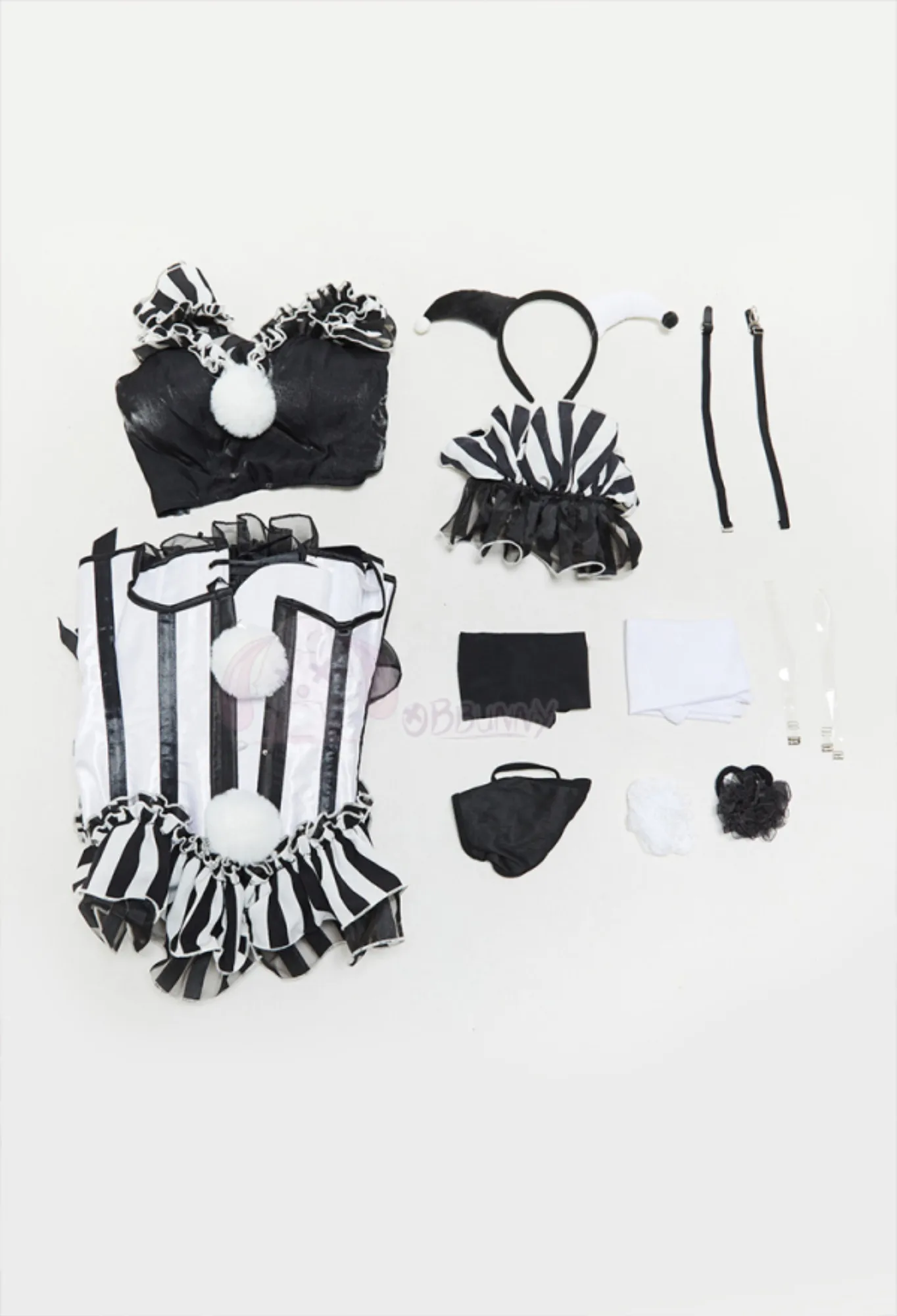 Black White Striped Clown Corset Dress Gothic Halloween Cosplay Costume with Ruffle Skirt