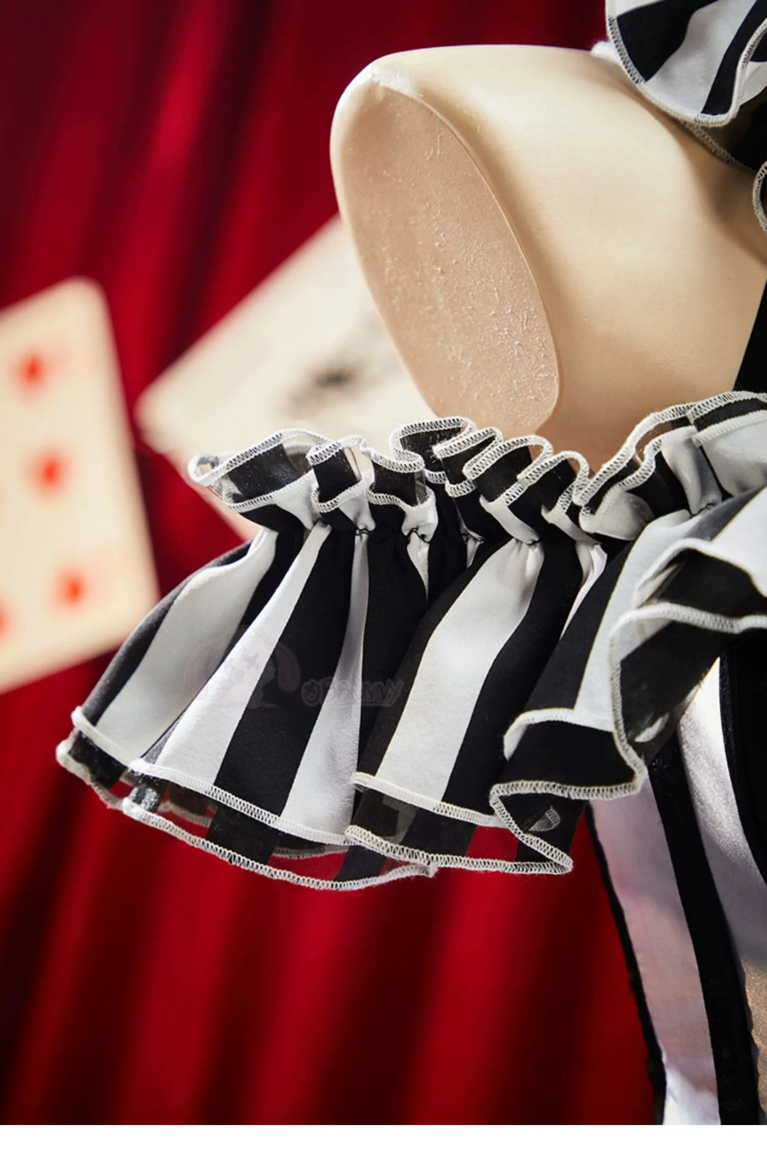 Black White Striped Clown Corset Dress Gothic Halloween Cosplay Costume with Ruffle Skirt