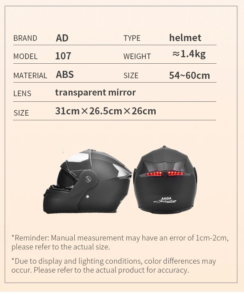 AD Factory Wholesale Fashion LED Intelligence Taillights Motorcycle Helmet Dual Mirror Riding Full Helmet for Safe Travel Hat