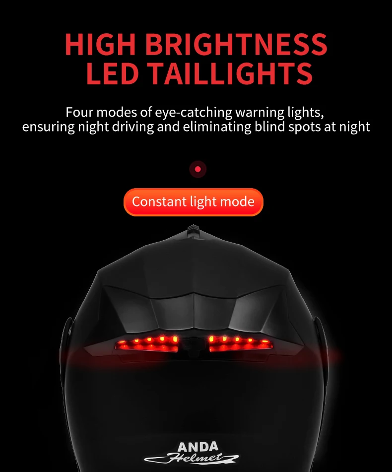 AD Factory Wholesale Fashion LED Intelligence Taillights Motorcycle Helmet Dual Mirror Riding Full Helmet for Safe Travel Hat