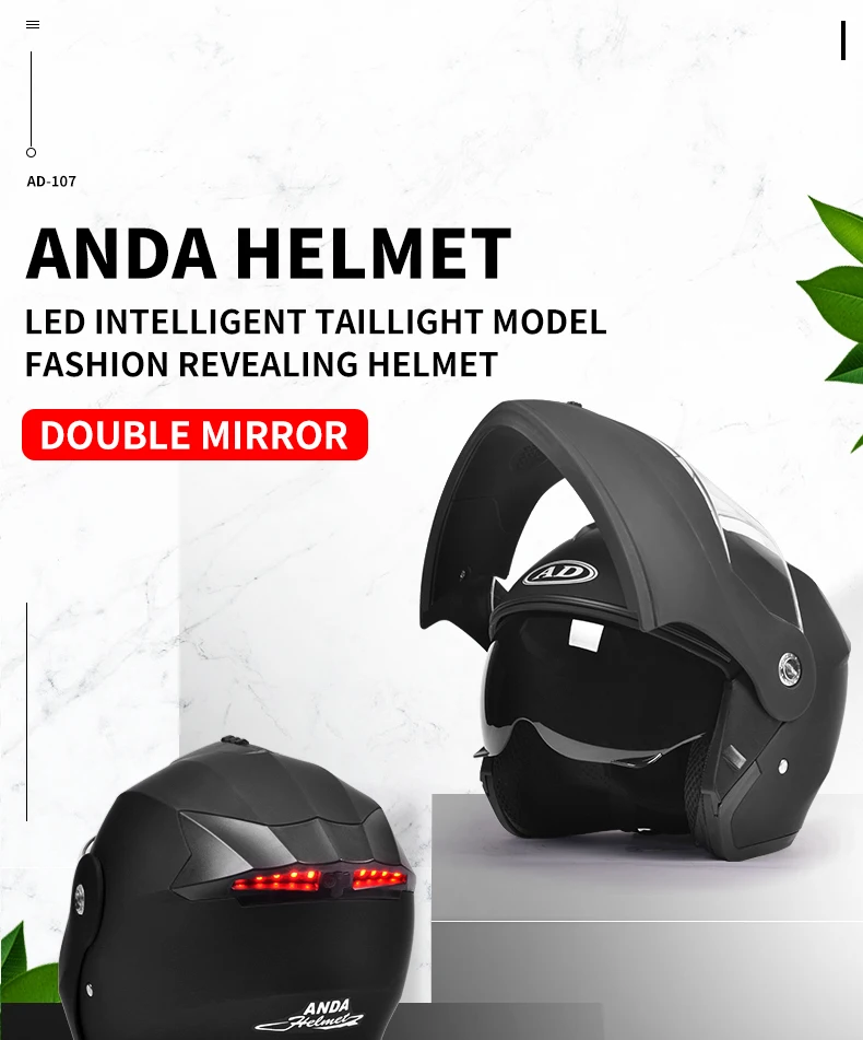 AD Factory Wholesale Fashion LED Intelligence Taillights Motorcycle Helmet Dual Mirror Riding Full Helmet for Safe Travel Hat