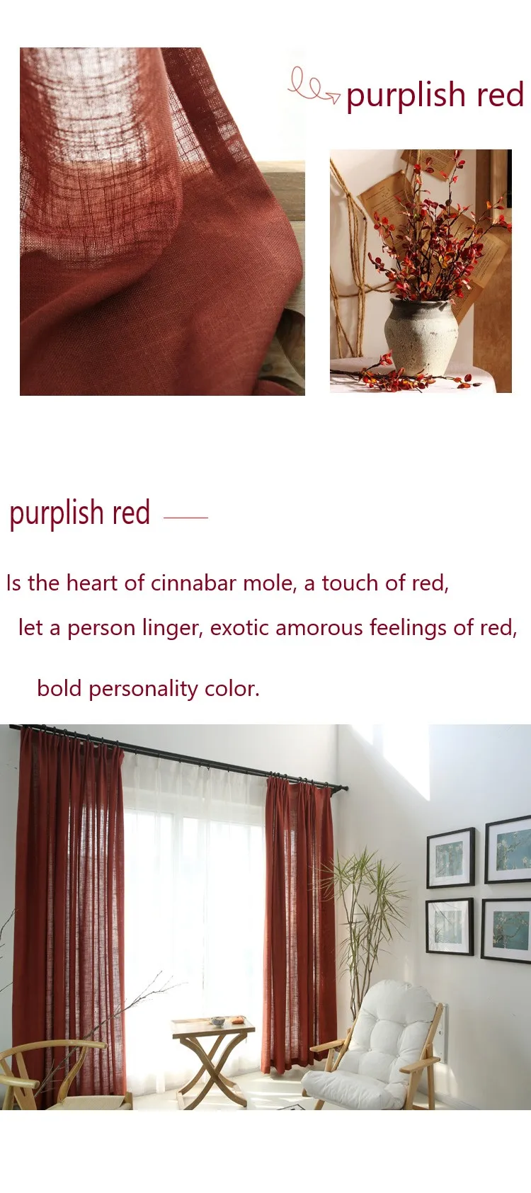 Japanese Style Linen semi-shading ramie curtain yarn Norse hemp yarn pure color linen curtains yarn living room custom curtain