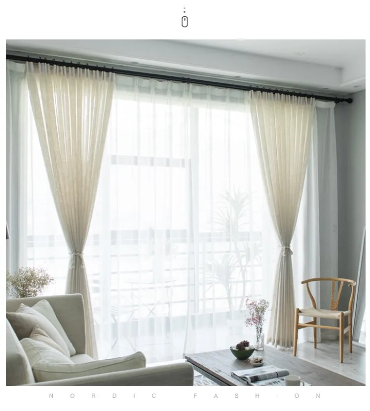 Japanese Style Linen semi-shading ramie curtain yarn Norse hemp yarn pure color linen curtains yarn living room custom curtain