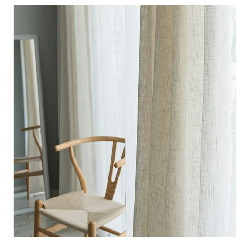 Japanese Style Linen semi-shading ramie curtain yarn Norse hemp yarn pure color linen curtains yarn living room custom curtain