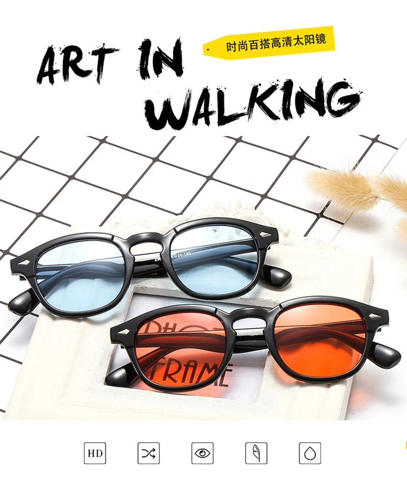Fashion Johnny Depp Small Style Round Sunglasses Mens Womens Clear Tinted Lens Brand Design Party Show Sun Glasses Oculos De Sol