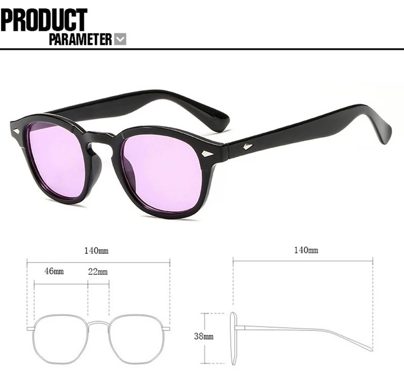Fashion Johnny Depp Small Style Round Sunglasses Mens Womens Clear Tinted Lens Brand Design Party Show Sun Glasses Oculos De Sol