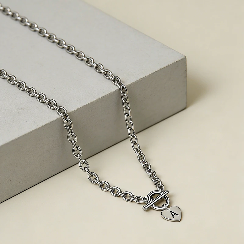 Stainless Steel Letter Pendant Necklace 26 Alphabet Heart Charm Dainty Stylish Women Fashion Jewelry Gift