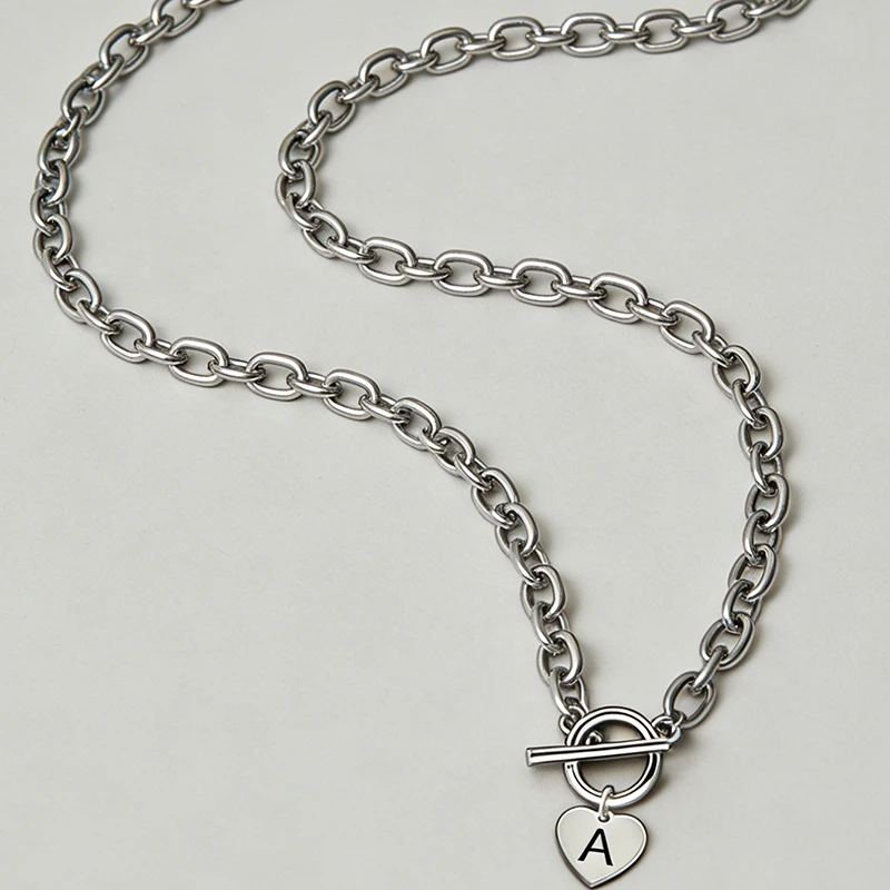 Stainless Steel Letter Pendant Necklace 26 Alphabet Heart Charm Dainty Stylish Women Fashion Jewelry Gift