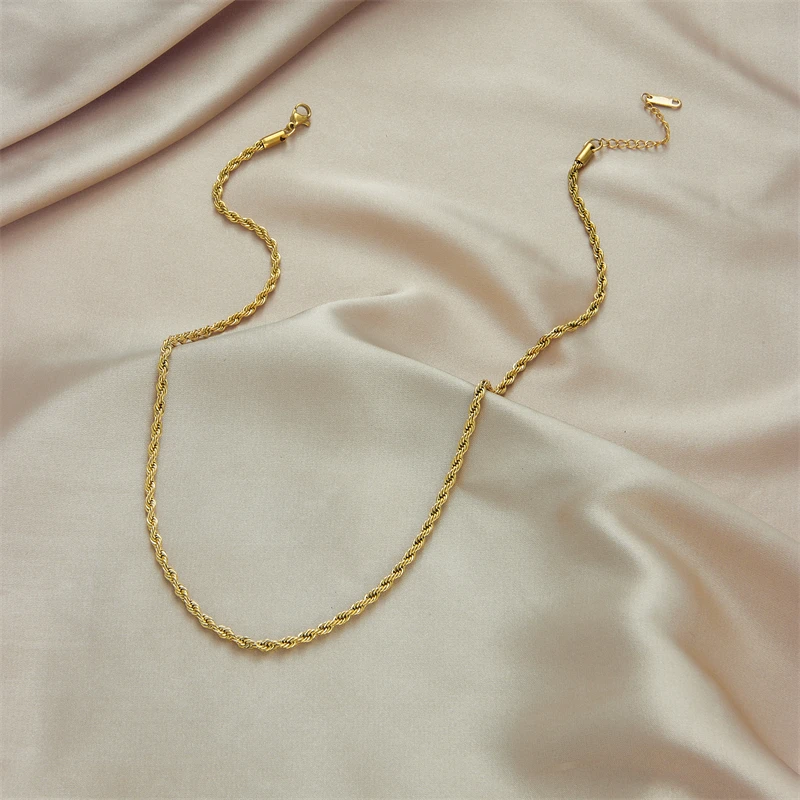 DIEYURO 316L Stainless Steel Gold Color Chain Necklace Bracelets For Women Girl Fashion Non-fading Lady Jewelry Set Accessories