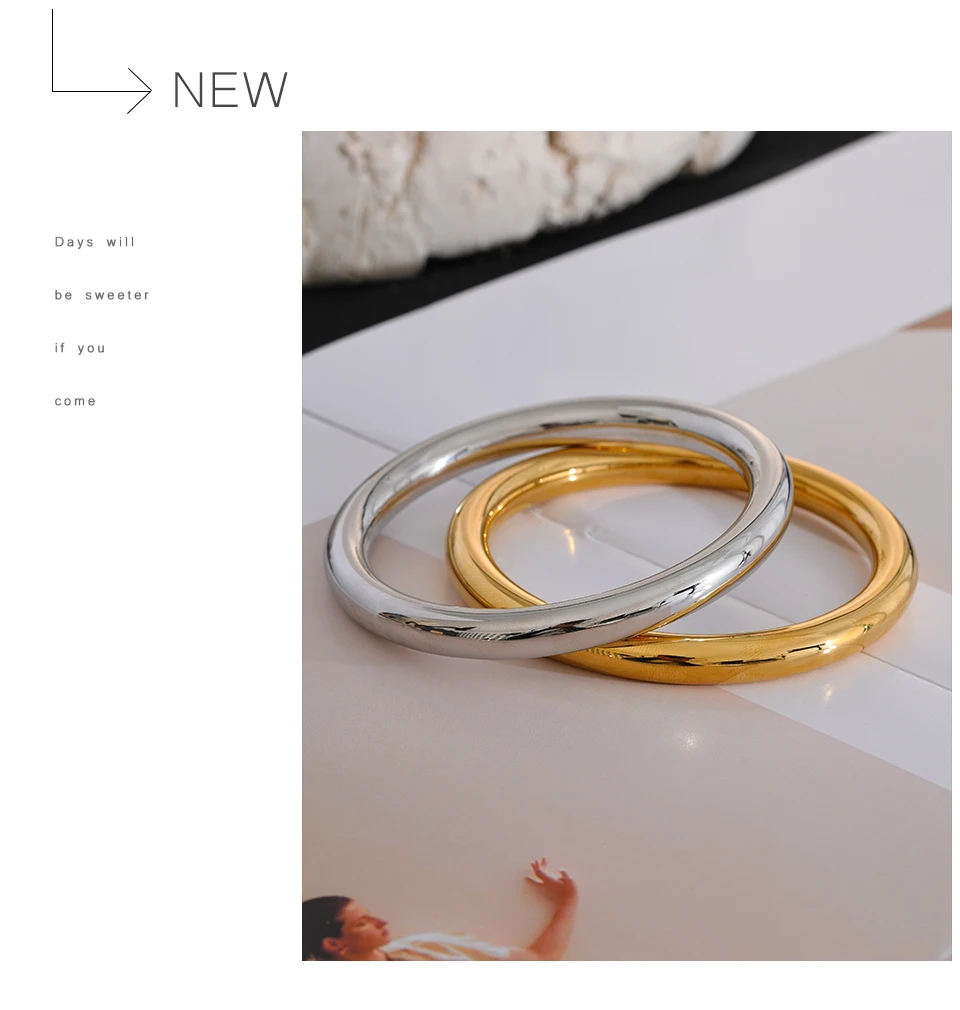 Yhpup 60mm Polished Textured Waterproof Stainless Steel Big Bracelet Bangle Statement Glossy Minimalist Jewelry High Quality